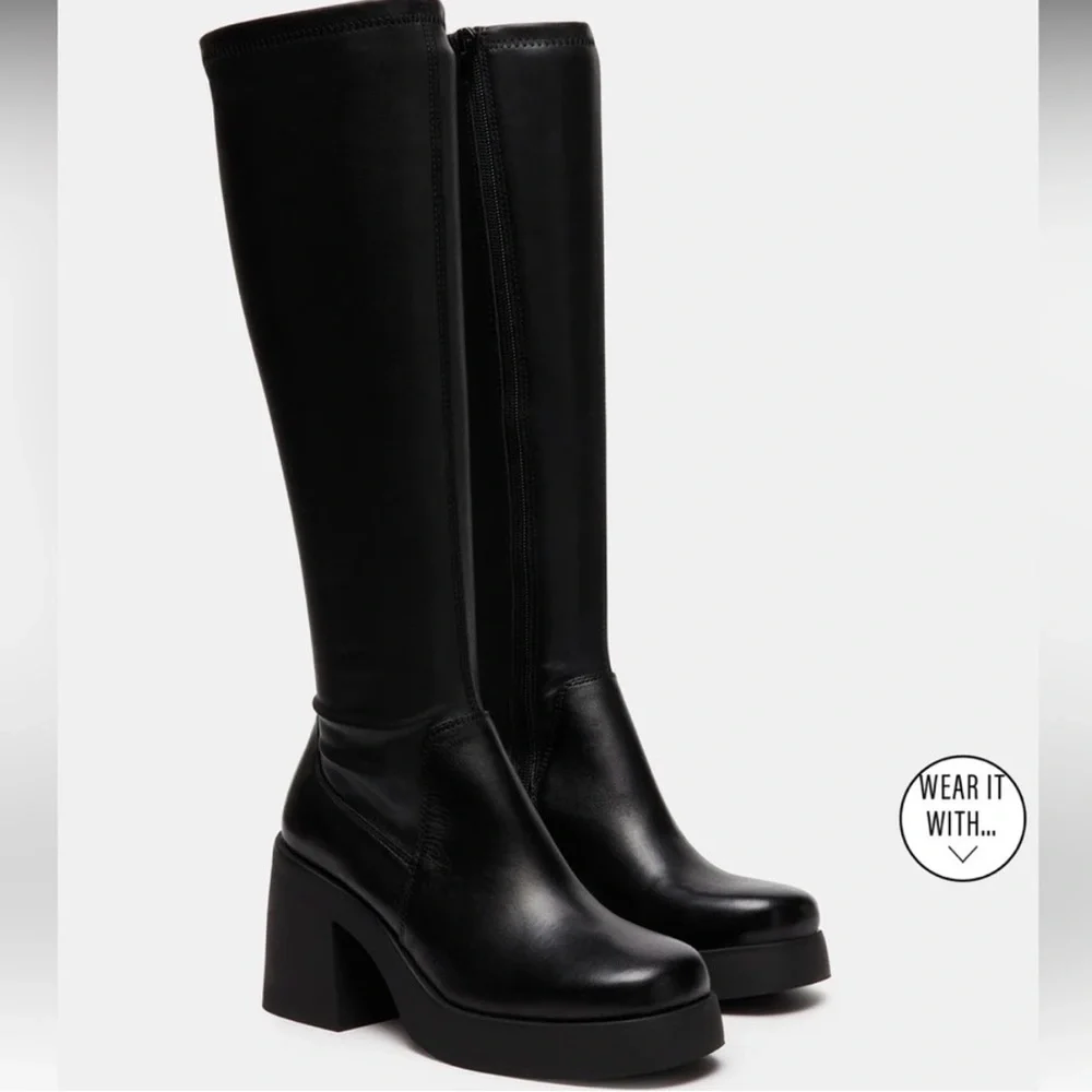 Steve Madden Black Berkleigh Heeled Boots - Picture 2 of 5